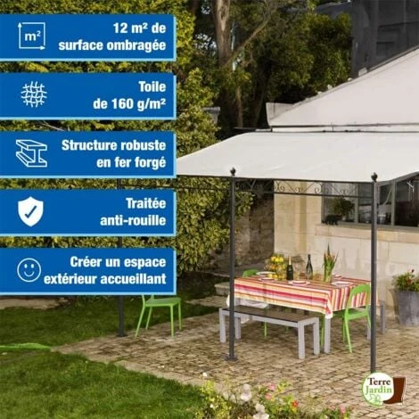 Tonnelle Adossée Beige 4 X 3 M 4 Tonnelle Adossée Beige 4 X 3 M – Image 2