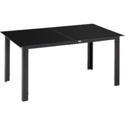 OUTSUNNY Table De Jardin Rectangulaire 6 Personnes Dim. 150L X 90l X 74H Cm Alu. Plateau Verre Trempé Noir
