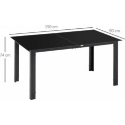 OUTSUNNY Table De Jardin Rectangulaire 6 Personnes Dim. 150L X 90l X 74H Cm Alu. Plateau Verre Trempé Noir -Promos Garde Plante Boutique 85481589 3