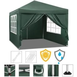 WOLTU Tonnelle De Jardin. Auvent Pliable Imperméable. Protection Du Soleil UV 50+. Hauteur Réglable 3x3m. Vert -Promos Garde Plante Boutique 85483007 5
