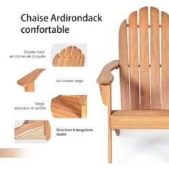 RELAX4LIFE Fauteuil Adirondack En Bois Acacia Massif, Certifié FSC, Résistant Aux Intempéries,Chaise D'Extérieur Charge Max 160 KG Pour Balcon, Terrasse, Plage, Naturel -Promos Garde Plante Boutique 88108265 4