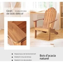 RELAX4LIFE Fauteuil Adirondack En Bois Acacia Massif, Certifié FSC, Résistant Aux Intempéries,Chaise D'Extérieur Charge Max 160 KG Pour Balcon, Terrasse, Plage, Naturel -Promos Garde Plante Boutique 88108265 5