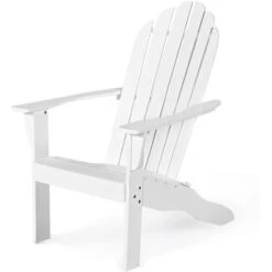RELAX4LIFE Fauteuil Adirondack En Bois Acacia Massif, Certifié FSC, Résistant Aux Intempéries,Chaise D'Extérieur Charge Max 160 KG Pour Balcon, Terrasse, Plage, Blanc