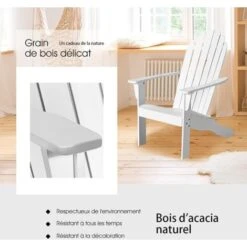 RELAX4LIFE Fauteuil Adirondack En Bois Acacia Massif, Certifié FSC, Résistant Aux Intempéries,Chaise D'Extérieur Charge Max 160 KG Pour Balcon, Terrasse, Plage, Blanc -Promos Garde Plante Boutique 88108270 3