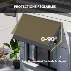OUTSUNNY Store Banne Manuel Inclinaison Réglable Acier Alu. Dim. 150L X 120l (avancée) Cm Polyester Imperméabilisé Anti-UV Gris -Promos Garde Plante Boutique 88326702 5