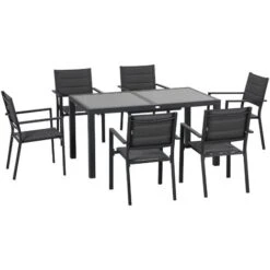 OUTSUNNY Ensemble De Jardin 6 Personnes Chaises Empilables Table Extensible 150/210L Cm Alu. Teslin Gris