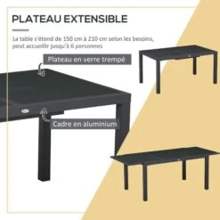 OUTSUNNY Ensemble De Jardin 6 Personnes Chaises Empilables Table Extensible 150/210L Cm Alu. Teslin Gris -Promos Garde Plante Boutique 88507217 4