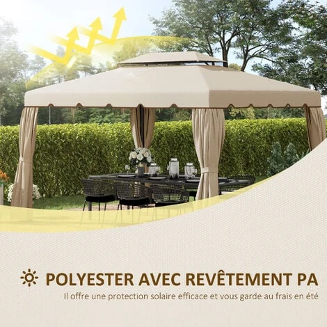 OUTSUNNY Toile De Rechange Pour Pavillon Tonnelle Tente 3,90L X 2,90l M Polyester Haute Densité 170 G/m² Beige 6 OUTSUNNY Toile De Rechange Pour Pavillon Tonnelle Tente 3,90L X 2,90l M Polyester Haute Densité 170 G/m² Beige – Image 4