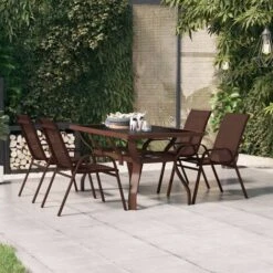 Table De Jardin Marron Et Noir 140x70x70 Cm Acier Et Verre