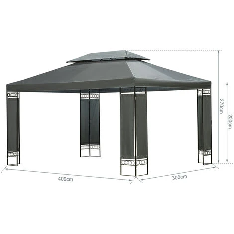 Mondeer Tonnelle De Jardin, Pavillon, Tonnelle De Double Toit, Protection Contre Le Soleil Et La Pluie, Convient Pour La Cour, Le Jardin, La Fête En Terrasse, 3x4m, Gris 5 Mondeer Tonnelle De Jardin, Pavillon, Tonnelle De Double Toit, Protection Contre Le Soleil Et La Pluie, Convient Pour La Cour, Le Jardin, La Fête En Terrasse, 3x4m, Gris – Image 3