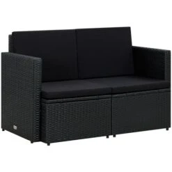 Canapé De Jardin à 2 Places Avec Coussins Noir Résine Tressée