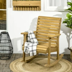 OUTSUNNY Fauteuil De Jardin à Bascule Rocking Chair Style Néo-rétro Bois Sapin Autoclave -Promos Garde Plante Boutique 89201522 2