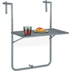 Relaxdays Table De Balcon Suspendue Rabattable, Rectangulaire, HxL: 59,5x60 Cm, Hauteur 3 Niveaux 2 Porte-boissons, Gris