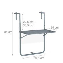 Relaxdays Table De Balcon Suspendue Rabattable, Rectangulaire, HxL: 59,5x60 Cm, Hauteur 3 Niveaux 2 Porte-boissons, Gris -Promos Garde Plante Boutique 89371871 4