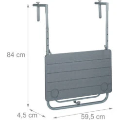 Relaxdays Table De Balcon Suspendue Rabattable, Rectangulaire, HxL: 59,5x60 Cm, Hauteur 3 Niveaux 2 Porte-boissons, Gris -Promos Garde Plante Boutique 89371871 5
