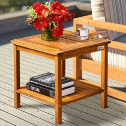 Table Basse De Jardin En Bois D'acacia 45 X 45 Cm Table D'appoint 2 Niveaux Intérieur Extérieur -Promos Garde Plante Boutique 89605417 3