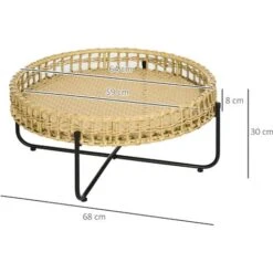 OUTSUNNY Table Basse De Jardin Ronde Ø 68 X 30H Cm - Piètement Métal Noir Plateau Résine Tressée Aspect Rotin -Promos Garde Plante Boutique 89605870 3