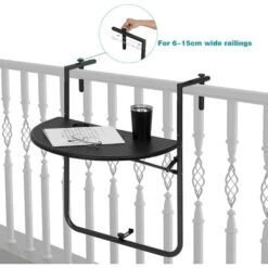 WOLTU Table De Balcon Suspendue. Petite Table Murale Rabattable Avec 3 Hauteurs Réglables. En Aspect Rotin. Noir CPT8143sz