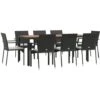 Mobilier à Dîner De Jardin 9pcs Et Coussins Noir Résine Tressée VidaXL -Promos Garde Plante Boutique 90604094 1