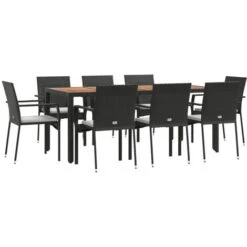 Mobilier à Dîner De Jardin 9pcs Et Coussins Noir Résine Tressée VidaXL