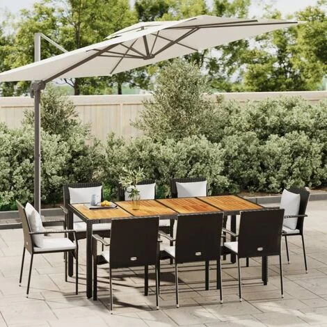 Mobilier à Dîner De Jardin 9pcs Et Coussins Noir Résine Tressée VidaXL 4 Mobilier à Dîner De Jardin 9pcs Et Coussins Noir Résine Tressée VidaXL – Image 2