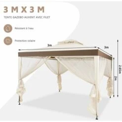 COSTWAY Tonnelle Jardin/Barnum 3L X 3l X 2,65H M En Polyester Anti UV Tente De Réception Double Toit 4 Moustiquaires Amovibles Zippées, Beige 11 COSTWAY Tonnelle Jardin/Barnum 3L X 3l X 2,65H M En Polyester Anti UV Tente De Réception Double Toit 4 Moustiquaires Amovibles Zippées, Beige -Promos Garde Plante Boutique 90781214 5