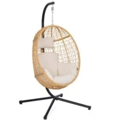 Fauteuil Oeuf Suspendu Ajouré Effet Rotin Avec Coussin écru