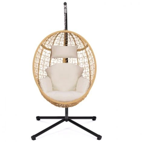 Fauteuil Oeuf Suspendu Ajouré Effet Rotin Avec Coussin écru 5 Fauteuil Oeuf Suspendu Ajouré Effet Rotin Avec Coussin écru – Image 3