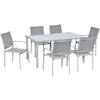 OUTSUNNY Ensemble De Jardin 6 Personnes Chaises Empilables Table à Manger Dim. 150L X 90l X 72H Cm Plateau Verre Acier époxy Textilène Gris