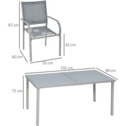 OUTSUNNY Ensemble De Jardin 6 Personnes Chaises Empilables Table à Manger Dim. 150L X 90l X 72H Cm Plateau Verre Acier époxy Textilène Gris 9 OUTSUNNY Ensemble De Jardin 6 Personnes Chaises Empilables Table à Manger Dim. 150L X 90l X 72H Cm Plateau Verre Acier époxy Textilène Gris -Promos Garde Plante Boutique 91400248 3