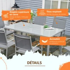 OUTSUNNY Ensemble De Jardin 6 Personnes Chaises Empilables Table à Manger Dim. 150L X 90l X 72H Cm Plateau Verre Acier époxy Textilène Gris 11 OUTSUNNY Ensemble De Jardin 6 Personnes Chaises Empilables Table à Manger Dim. 150L X 90l X 72H Cm Plateau Verre Acier époxy Textilène Gris -Promos Garde Plante Boutique 91400248 5