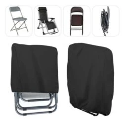 Housse De Chaise De Terrasse Résistante Aux UV Et Au Vent Pour Meubles De Terrasse Chaise Longue Pliante Avec Sac De Transport Oxford Noir