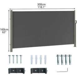 Soges Store Latéral Extensible étanche Protection Solaire écran De Confidentialité Pour Balcon, Terrasse, Jardin Protection Contre Le Vent, 300cm X 160cm Gris -Promos Garde Plante Boutique 92695174 2