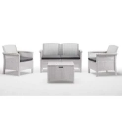 Kit De Salon Blanc Canapé De Jardin Extérieur Venise à Similrattan 4 Sièges Avec Coussins