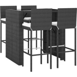 Ensemble De Bar De Jardin 5 Pcs Avec Coussins Noir Poly Rotin VidaXL