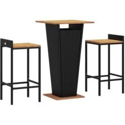 Ensemble De Bar Jardin 3 Pcs Noir Poly Rotin/bois Massif Acacia VidaXL