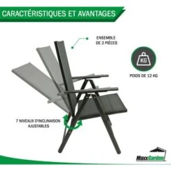 Lot De 2 Chaises De Jardin Pliantes - Ultra Légère - Noir - MaxxGarden -Promos Garde Plante Boutique 94676268 3
