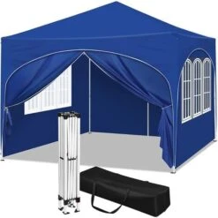 WOLTU Tonnelle De Jardin. Pergola Pliante 3x3m Avec 4 Parois Latérales. Hauteur Réglable. Imperméable. Protection De UV. Bleu