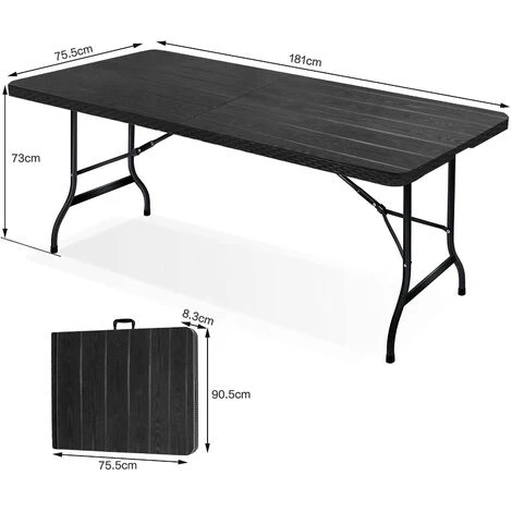BOLLI Table Pliante Rectangulaire En Aspect Rotin - Table De Jardin 8 Personnes L181 X L75.5 X H73cm - Table Camping Exterieur Pour Jardin Terrasse Et Balcon 4 BOLLI Table Pliante Rectangulaire En Aspect Rotin - Table De Jardin 8 Personnes L181 X L75.5 X H73cm - Table Camping Exterieur Pour Jardin Terrasse Et Balcon – Image 2