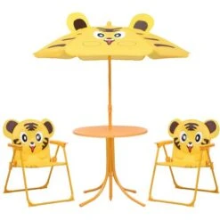 Nova Garden Bistro Set Pour Les Enfants Avec Parapluie Et Divers Thèmes Et Couleurs Sièges Couleur : Lion Jaune