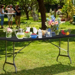 Table Pliante Rectangulaire En Aspect Rotin - Table De Jardin 8 Personnes - L180 X L75 X H73cm - Table Camping Exterieur Pour Jardin Terrasse Et Balcon - Noir -Promos Garde Plante Boutique 96784204 2