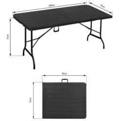 Table Pliante Rectangulaire En Aspect Rotin - Table De Jardin 8 Personnes - L180 X L75 X H73cm - Table Camping Exterieur Pour Jardin Terrasse Et Balcon - Noir -Promos Garde Plante Boutique 96784204 3