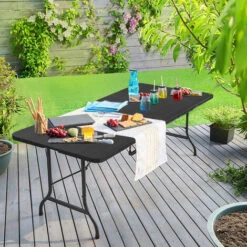 Table Pliante Rectangulaire En Aspect Rotin - Table De Jardin 8 Personnes - L180 X L75 X H73cm - Table Camping Exterieur Pour Jardin Terrasse Et Balcon - Noir -Promos Garde Plante Boutique 96784204 5