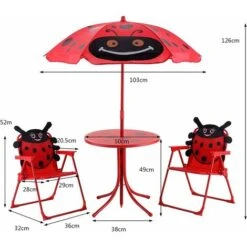 GIANTEX Ensemble De Jardin Pour Enfant Avec Parasol, Table Pour Enfant Pliable, 2 Chaises, Meubles Pour Jardin, Camping, Terrasse, Rouge -Promos Garde Plante Boutique 97235291 4