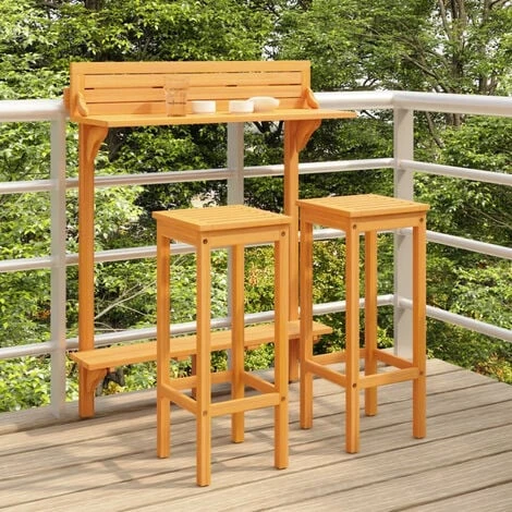 VIDAXL Ensemble De Bar De Balcon 3 Pcs Bois D'acacia Solide 3 VIDAXL Ensemble De Bar De Balcon 3 Pcs Bois D'acacia Solide