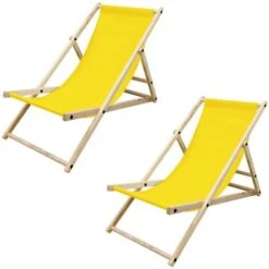 2x Chaise Longue Jardin Pliante Bois Bain De Soleil Plage Chilienne Jaune 120 Kg