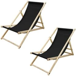 2x Chaise Longue De Jardin Pliante Bain De Soleil De Plage Chilienne Noir 120 Kg