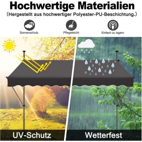 Store De Balcon Rétractable - 350 X 120 Cm, Avec Manivelle, Sans Perçage, Hauteur Réglable, Protection UV - Gris Foncé NAIZY 6 Store De Balcon Rétractable - 350 X 120 Cm, Avec Manivelle, Sans Perçage, Hauteur Réglable, Protection UV - Gris Foncé NAIZY – Image 4