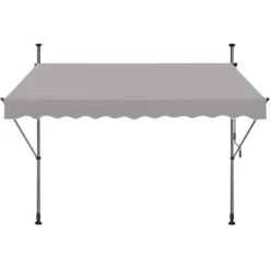 Store De Balcon Rétractable 250 X 120 Cm - Avec Manivelle, Sans Perçage, Protection UV, Hauteur Réglable - Gris Clair NAIZY