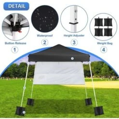 1.78x1.78m Tonnelle Pliante De Jardin Anti-UV, Barnum Pliant Avec Sac De Transport Et 1 Paroi Latérale, Protection Contre Soleil Pour Camping, Plage, Avec Sac De Sable, Noir 10 1.78x1.78m Tonnelle Pliante De Jardin Anti-UV, Barnum Pliant Avec Sac De Transport Et 1 Paroi Latérale, Protection Contre Soleil Pour Camping, Plage, Avec Sac De Sable, Noir -Promos Garde Plante Boutique 99700790 4
